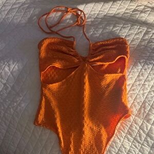 Divided Orange Textured Tank Top